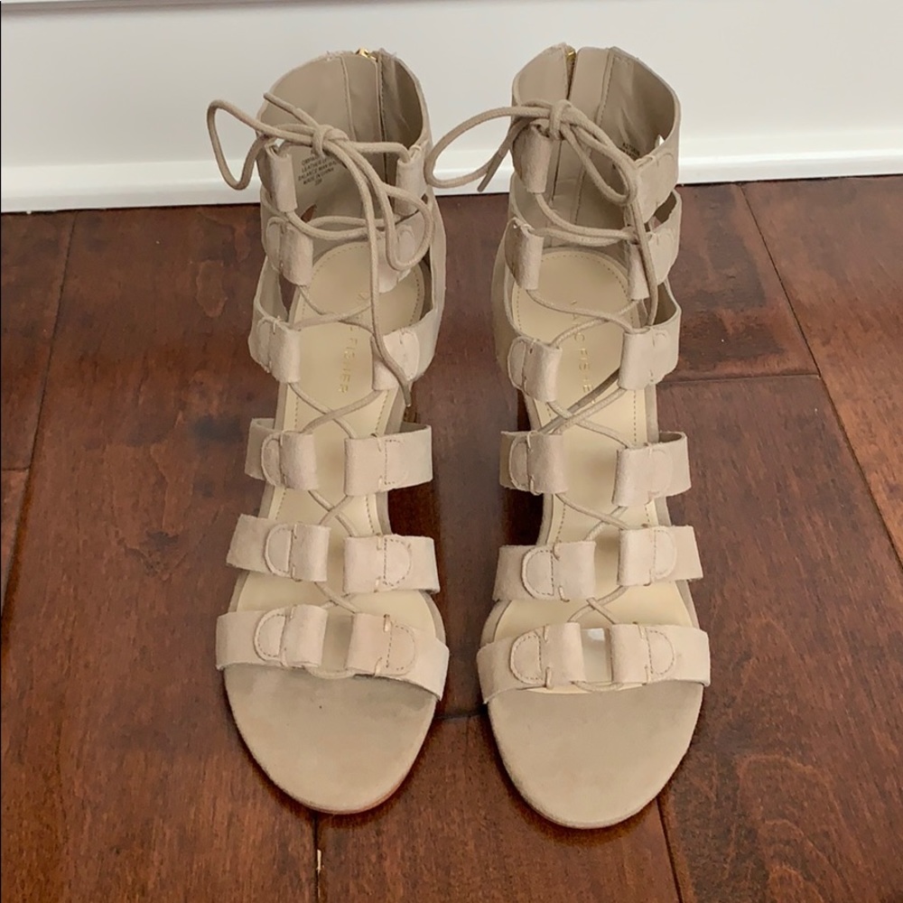 MARC FISHER Sand Suede Lace Up Strappy Heels